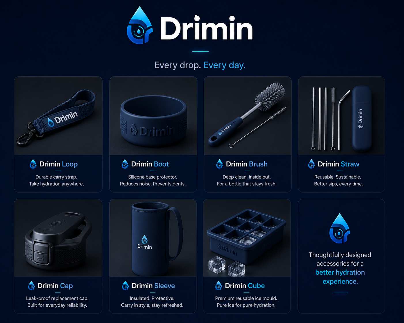 The full Drimin accessories range